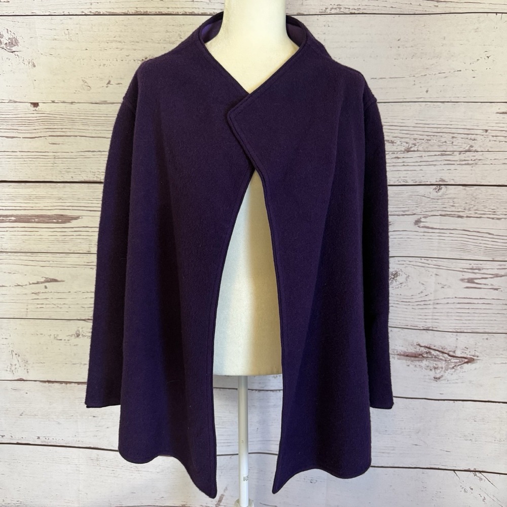Eileen Fisher Jacket Womens Sz XS Purple Lambswool Blend Open Front Knit